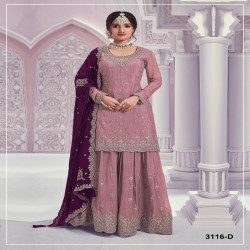 Women’s Heavy Chinon Embroidered Sharara Suit Set with Dupatta